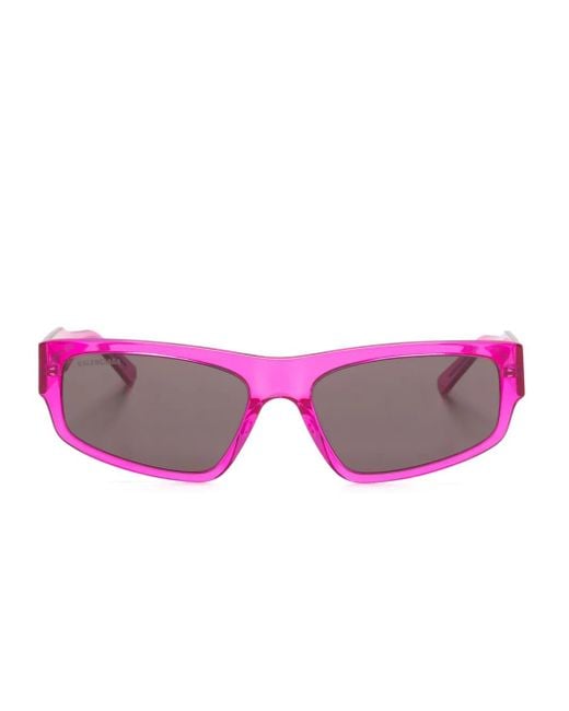 Balenciaga Pink Logo-Print Rectangle-Frame Sunglasses