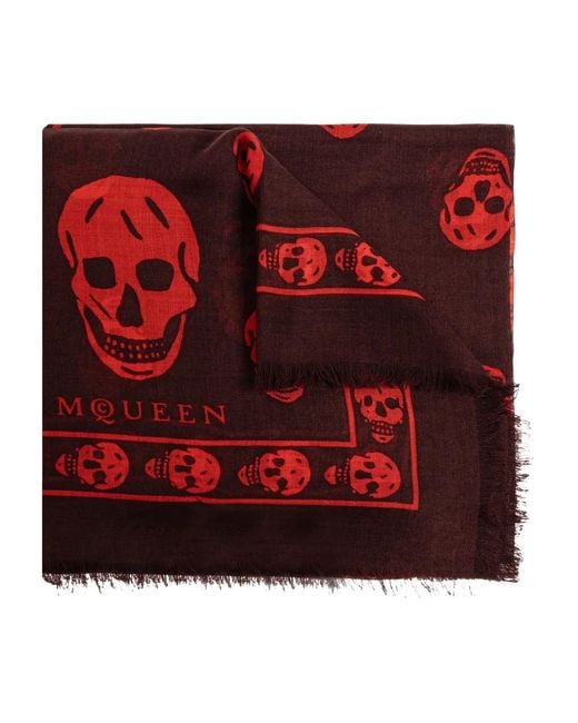 McQueen Red Écharpe Frangée À Motif Tête De Mort for men