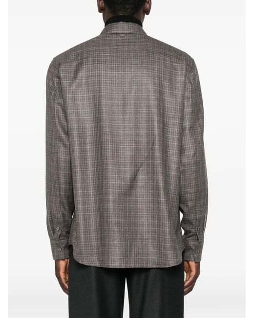 Agnona Gray Check-Pattern Flap-Pocket Shirt for men