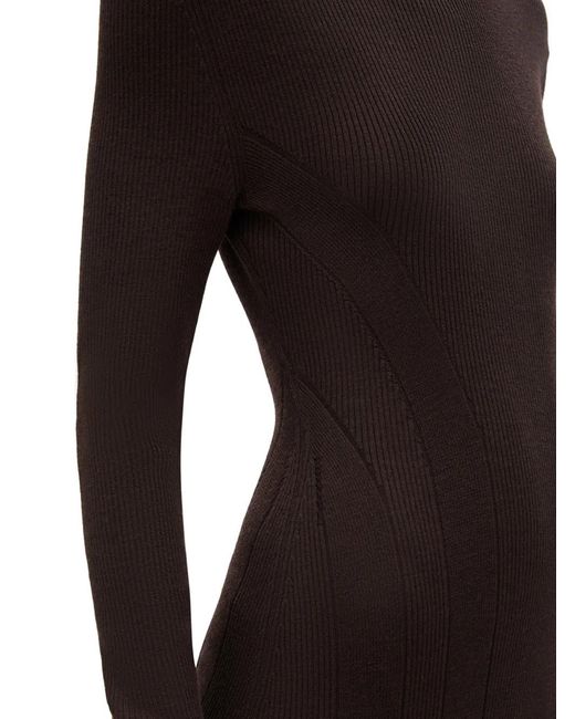 Another Tomorrow Purple Rib-Knit Curved-Seam Dress
