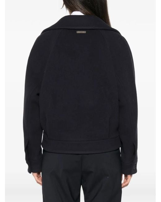 Peserico Black Double-Breasted Wool Coat