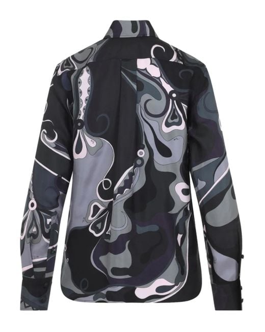 Emilio Pucci Gray Abstract-Print Silk Shirt