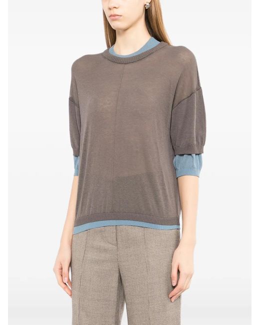 COTEMP Gray Contrasting Collar Top