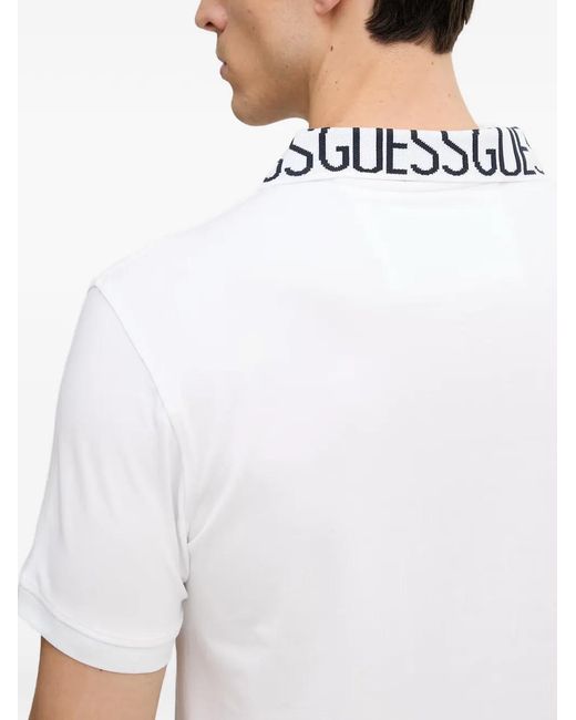 Guess White Logo-Collar Polo Shirt for men