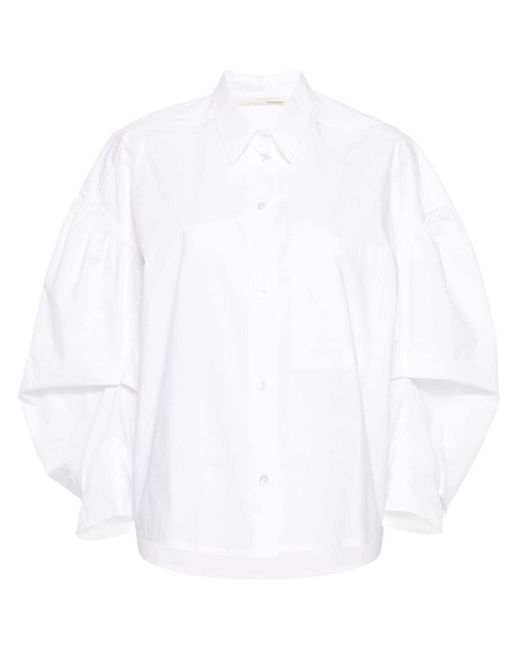 Tela White Gathered-sleeves Poplin Shirt