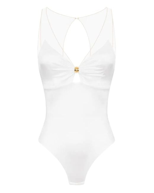 Elisabetta Franchi White V-Neck Bodysuit