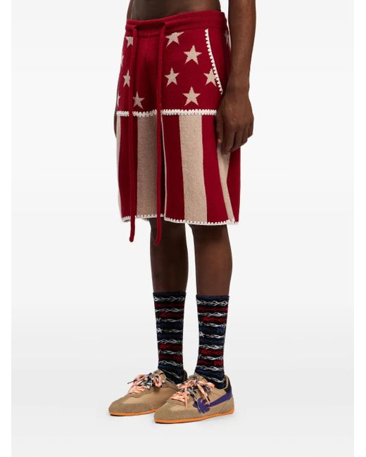 Palm Angels Red Stars And Stripes Shorts for men