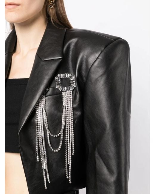 Anouki Black Embellished Cropped Faux-Leather Blazer