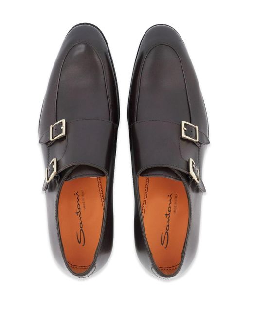 Santoni Gray Leather Monk Shoes for men