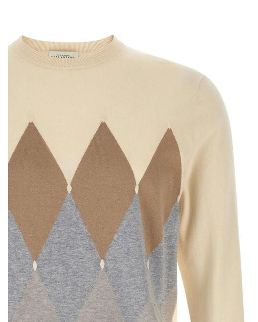 Ballantyne White Argyle-Pattern Crew-Neck Sweater for men