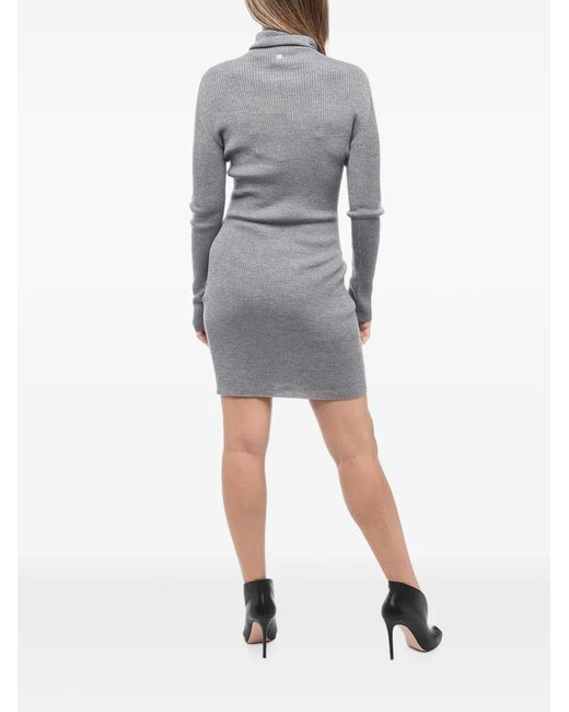 DSquared² Gray Ribbed-Knit Turtleneck Mini Dress