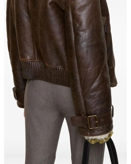 Burberry Brown Cropped Shearling Aviator Jacket