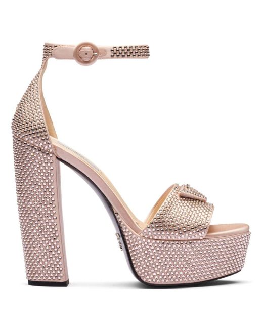 Prada Pink 135mm Crystal-studded Platform Sandals