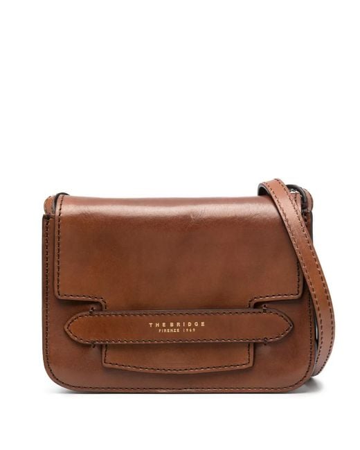 The Bridge Brown Lucrezia Foldover-Top Leather Shoulder Bag