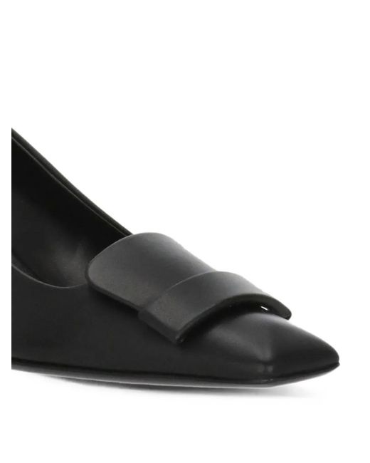 Sergio Rossi Black Plaque-Detail Squared-Toe Heeled Pumps