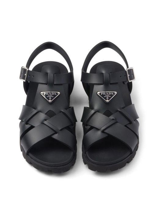 Prada Black Crisscross Rubber Sandals for men