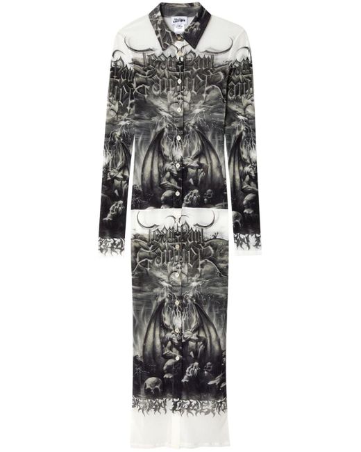 Jean Paul Gaultier Gray Diablo-print Midi Shirt Dress