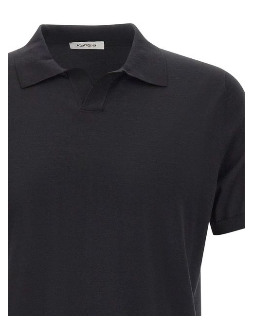 Kangra Black Ribbed Short-Sleeves Polo Shirt for men