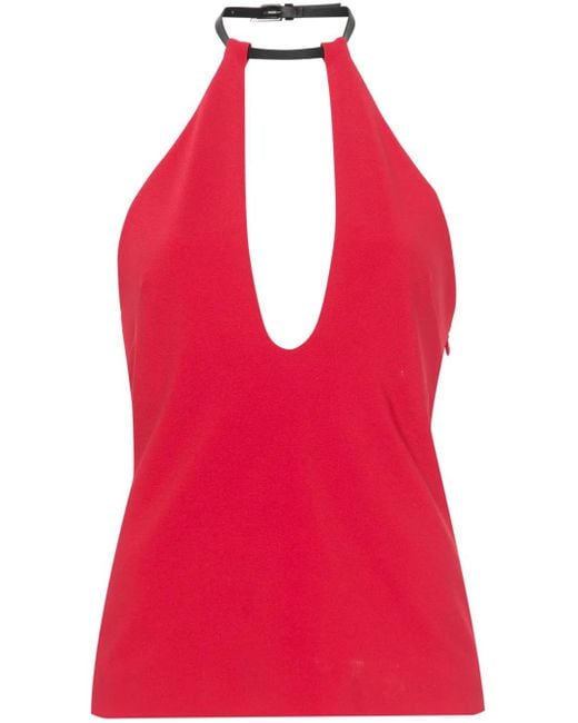 The Attico Red Buckle-Fastening Halterneck Blouse