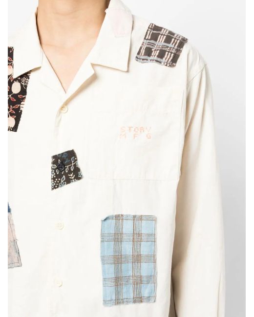 STORY mfg. White Greetings Patchwork Cotton Shirt for men