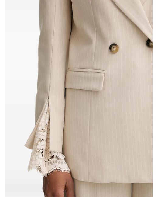 Haveone Natural Pinstripe-Pattern Lace-Trim Blazer