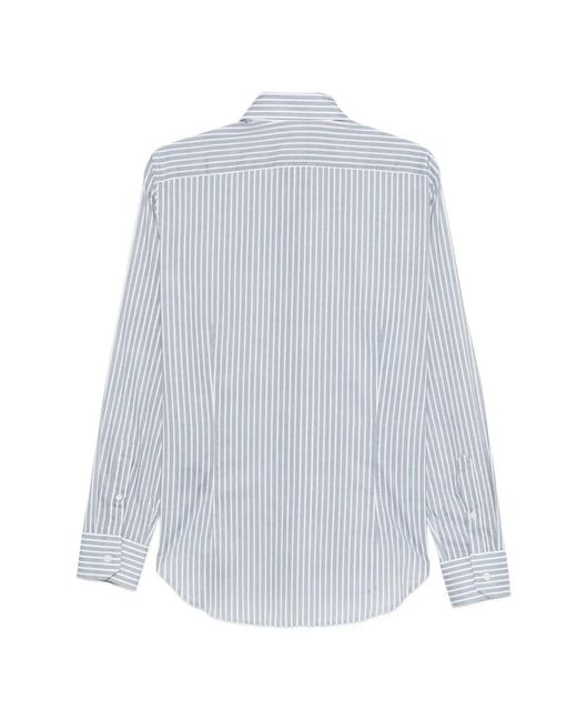 Fedeli White Chemise Rayée À Logo Brodé for men