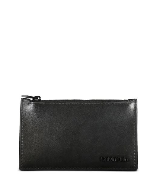 Calvin Klein Black Logo-Debossed Leather Wallet for men