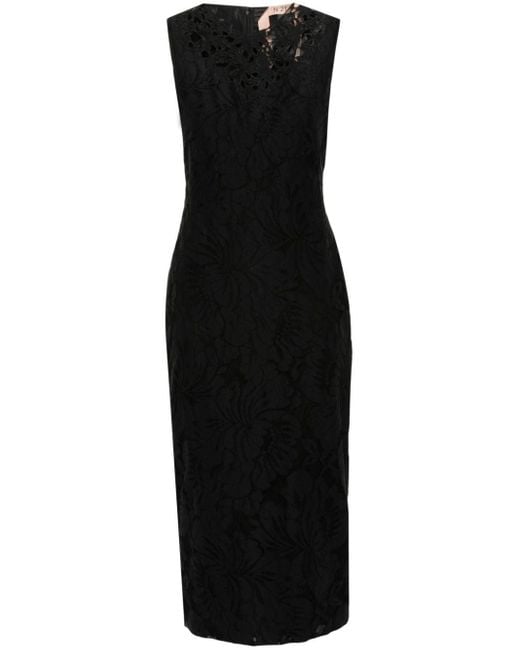 N°21 Black Floral-lace Midi Dress