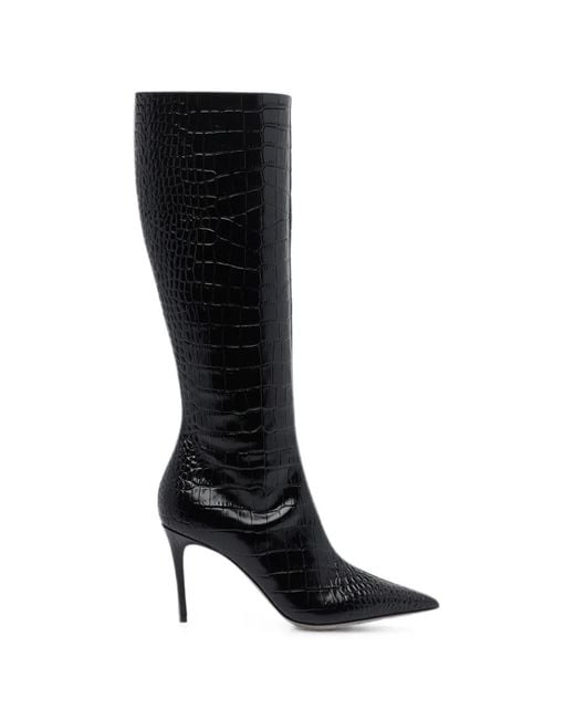 Paris Texas Black Vera Croc-Effect Boots
