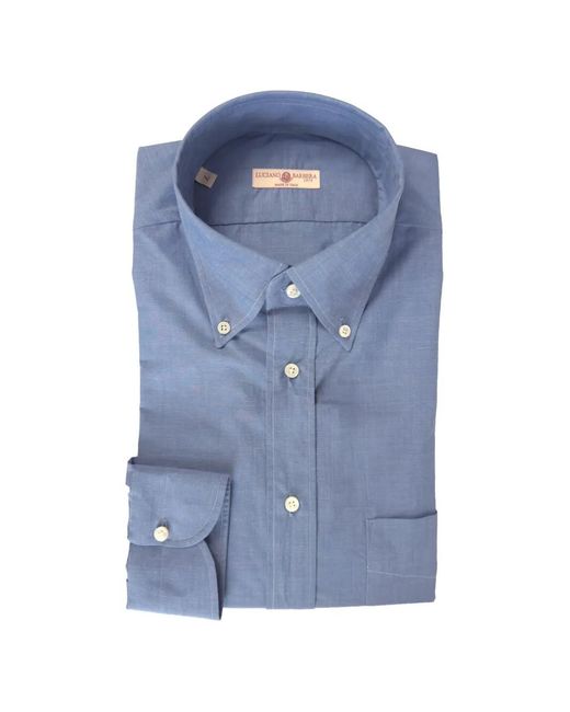 Luciano Barbera Blue Button-Down Collar Shirt for men