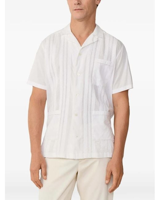 Hackett White Guayabera Pintuck-Detail Salcombe-Collar Shirt for men