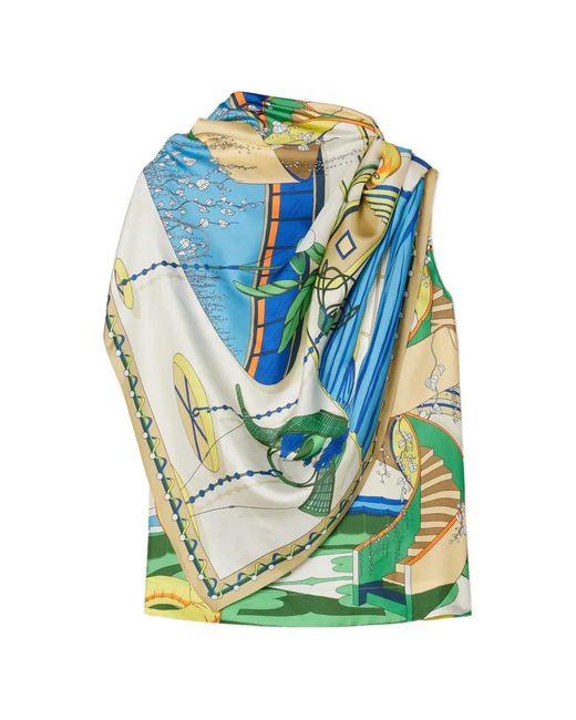 Tory Burch Blue Printed Silk Cape Top