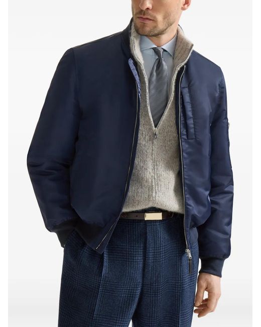 Brunello Cucinelli Blue Veste À Ourlet Côtelé for men