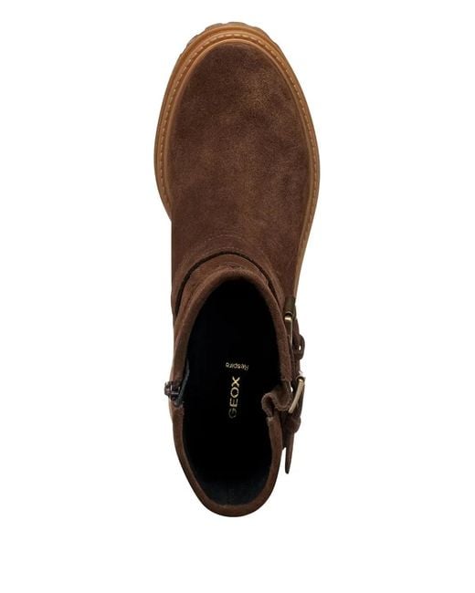 Geox Brown Buckle-Embellishment Suede Boots