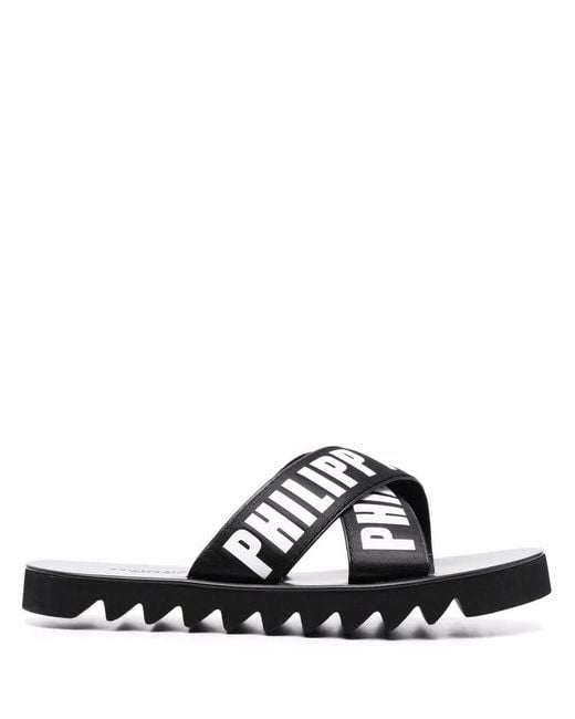 Philipp Plein Black Tm Gummy Leather Slides for men