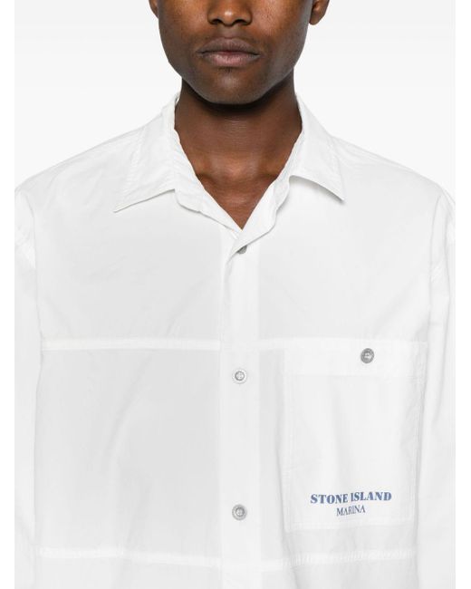 Stone Island White Stripe-detail Cotton Overshirt for men