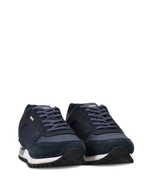 Boss Blue Suede-Trimmed Mesh Sneakers for men