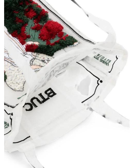 Undercover White Sequin-Embellished Embroidered Tote Bag