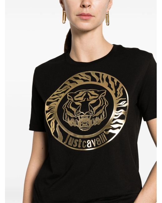 Just Cavalli Black T-Shirt mit Tigerkopf-Print