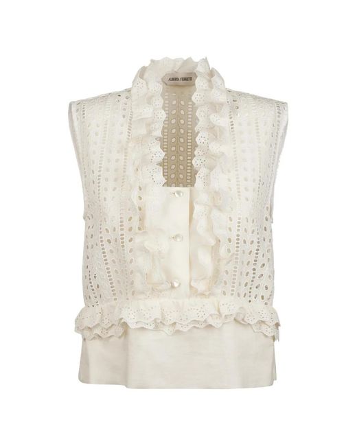 Alberta Ferretti White Ruffled Eyelet Blouse