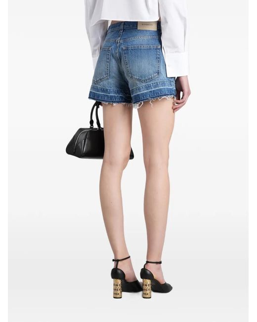 Givenchy Blue Frayed-Hem Denim Shorts