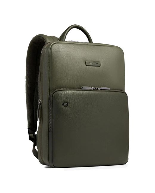 Piquadro Green Expandable Grained Texture Backpack for men