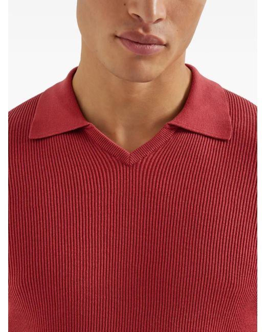 Brunello Cucinelli Red V-Neck Short-Sleeve T-Shirt for men