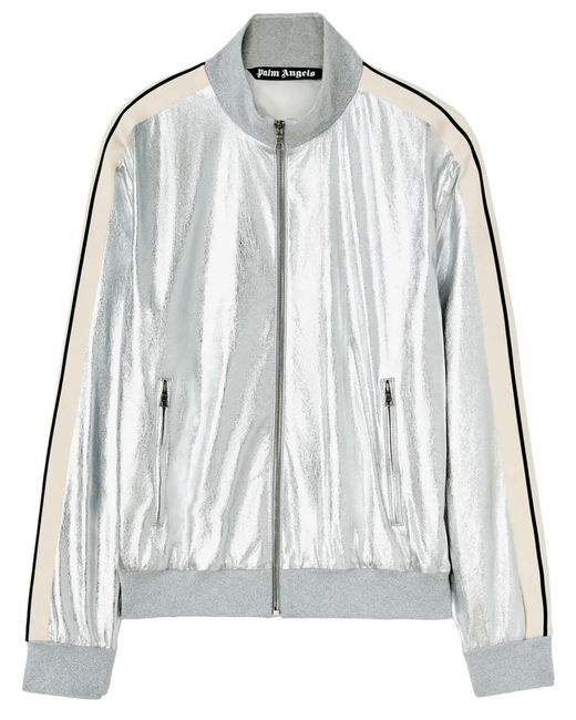 Palm Angels Gray Metallic-Finish Leather Jacket for men