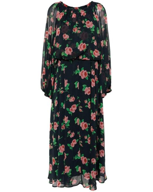 ROTATE BIRGER CHRISTENSEN Green Chiffon-Kleid mit Blumen-Print