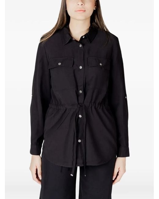 ONLY Black Drawstring-Waist Button-Fastening Shirt