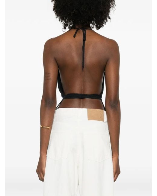 Top Con Cuello Halter Cordera de color Black