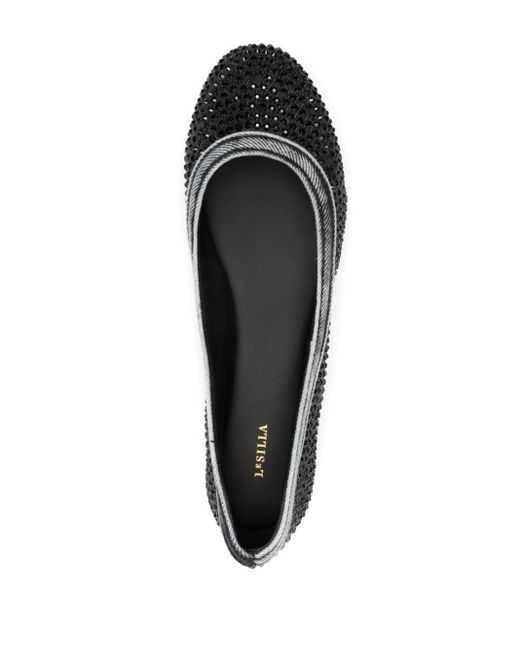 Le Silla Black Bess Crystal-embellished Ballerina Shoes