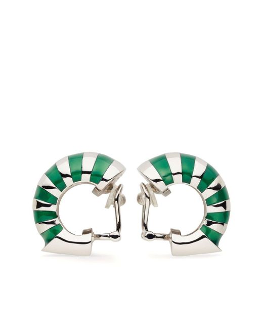 Ferragamo Green Striped Chunky Hoop Earrings