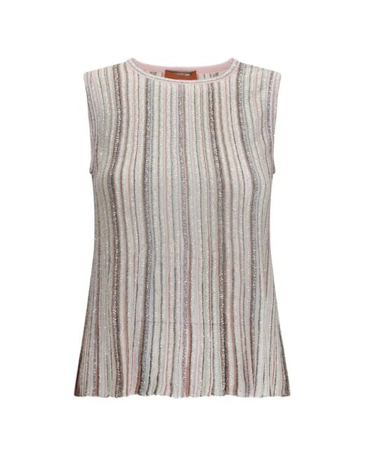 Missoni Gray Sleeveless Ribbed Top With Sequins